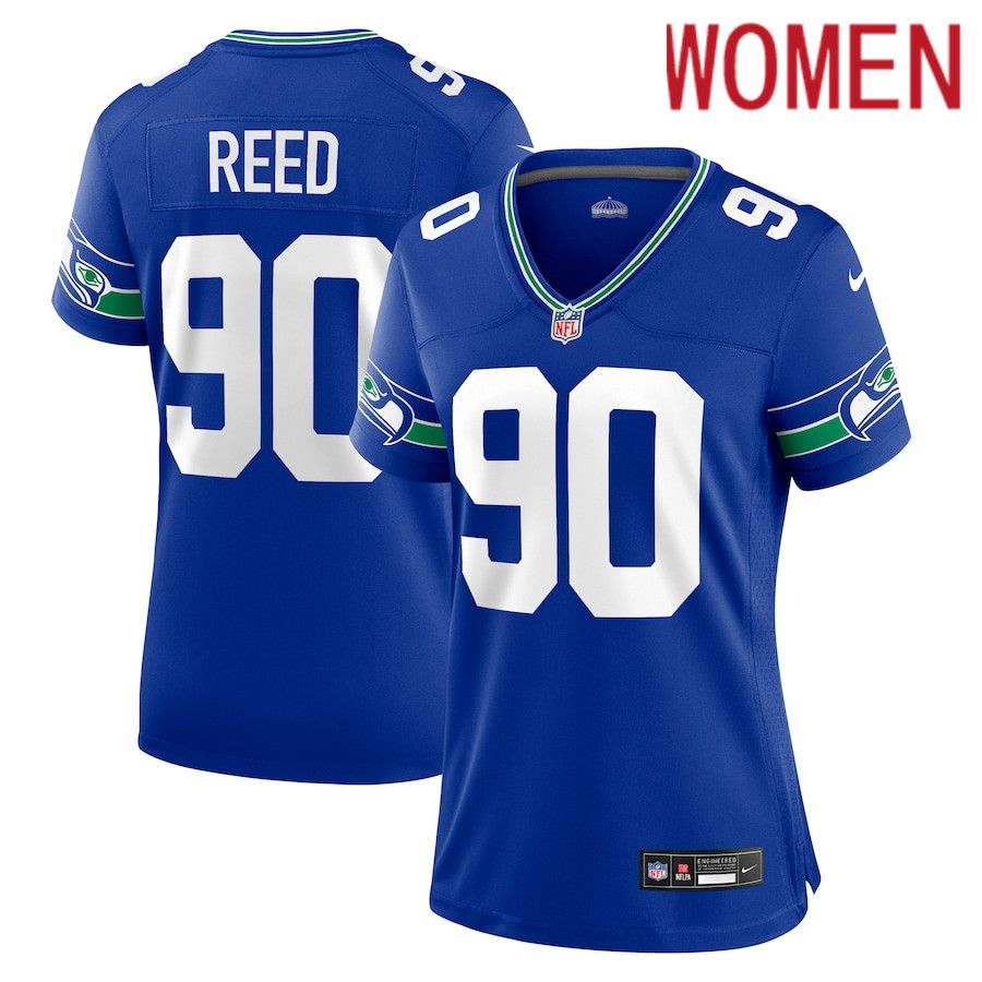 Women Seattle Seahawks #90 Jarran Reed Nike Royal Throwback Player Game NFL Jersey